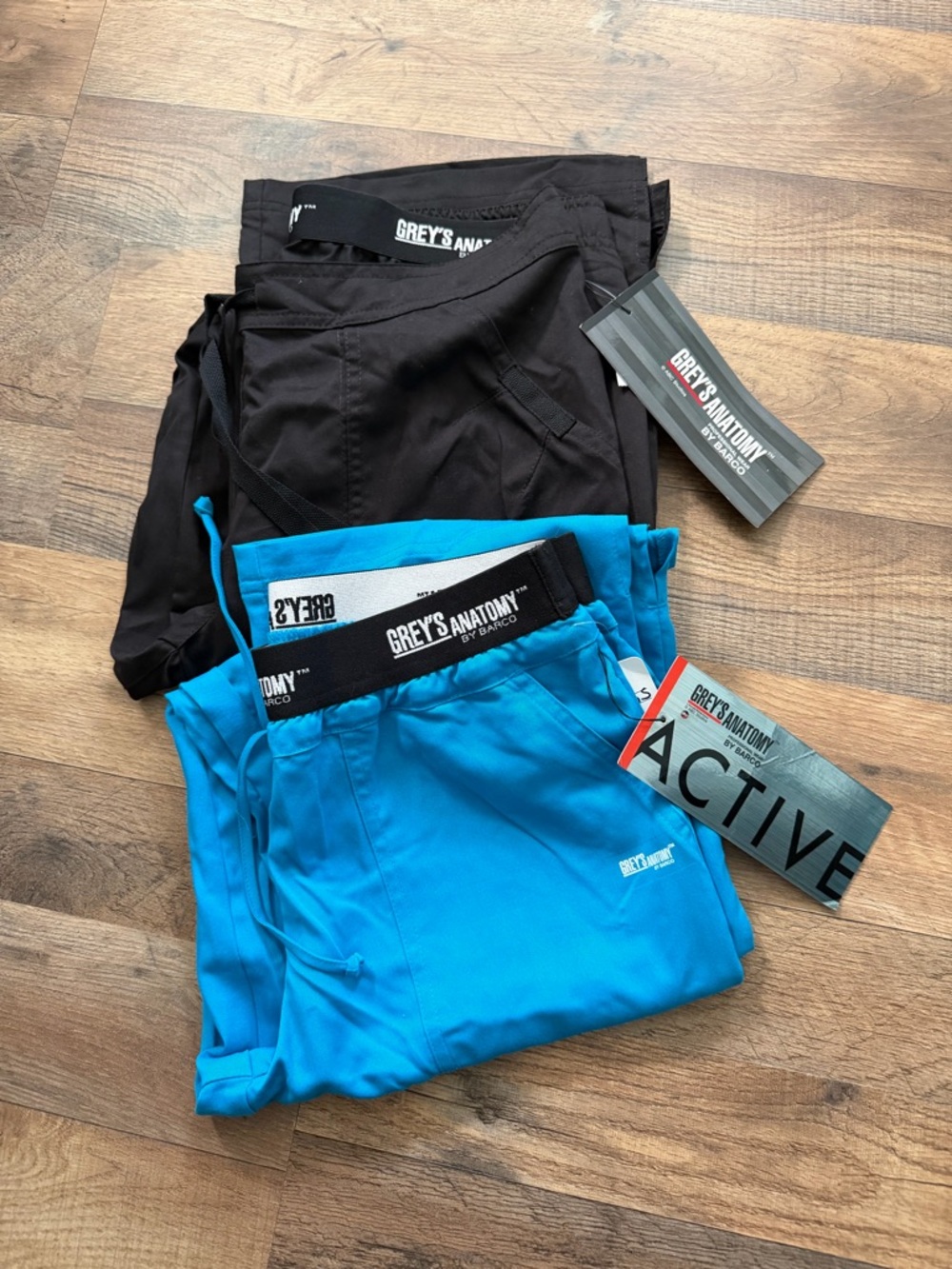Grey's Anatomy by Barco Active Scrub Pants - Black and Bright Blue Small Lot x2